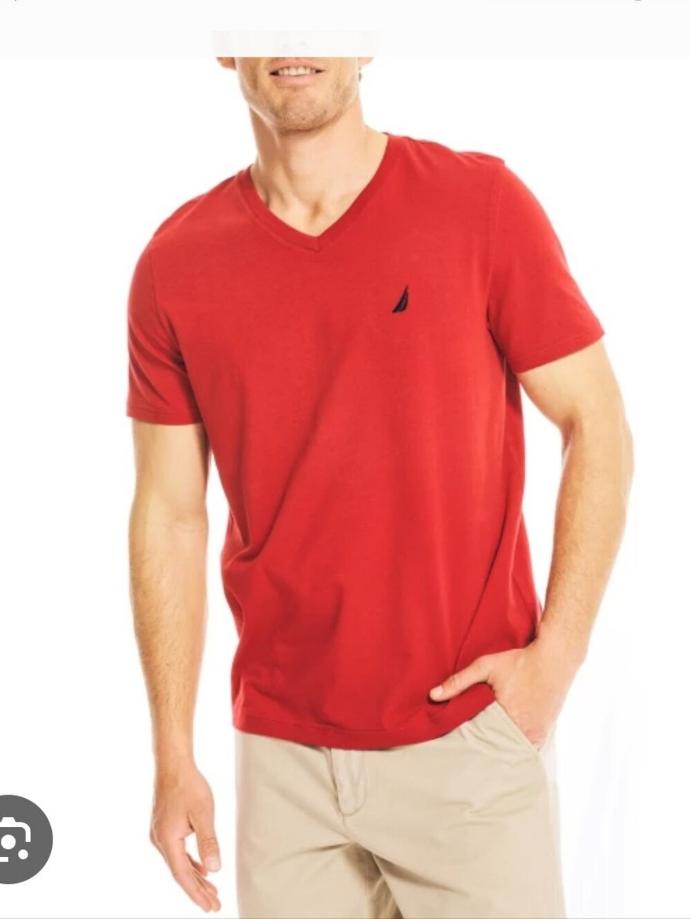 Nautica Red V-Neck Short Sleeve Tee with Sail Logo